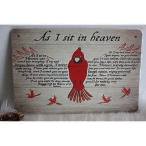As I Sit in Heaven Cardinal Metal Tin Sign 8x12 Door Wall Decor Hanging NIP